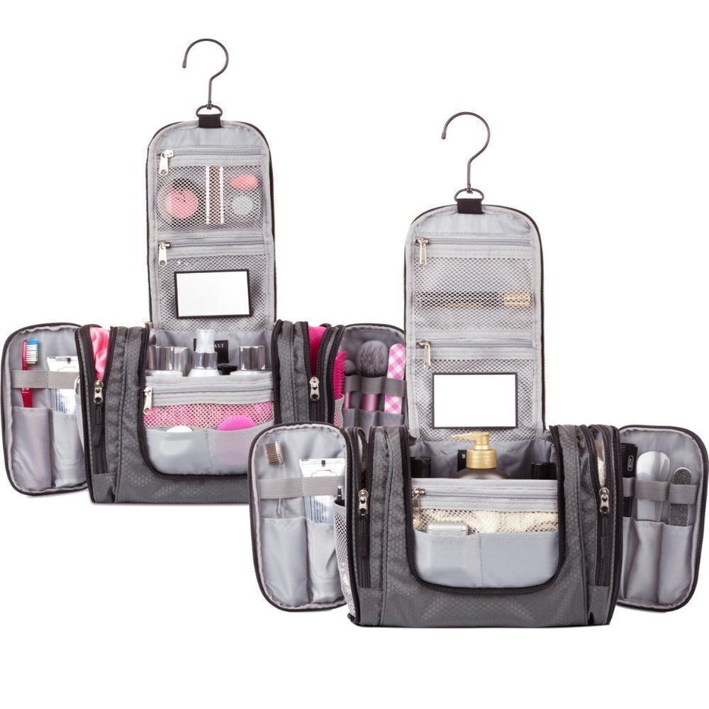 Borsali Gray Hanging Toiletry Bag Travel Organizer Mirror NWT - Picture 3 of 13